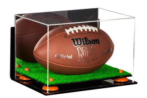 Deluxe Acrylic Football Display Case with Orange Risers, Mirror, Turf Base and Wall Mount (A004 ...