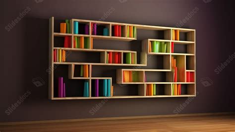 The Colorful Shelves A Book Shelf In An Empty Room Powerpoint Background For Free Download ...