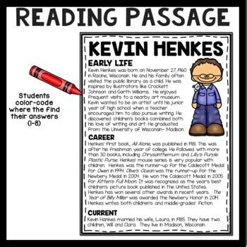 Children's Author and Illustrator Kevin Henkes Biography Reading Comprehension