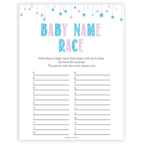 Baby Name Race Game - Printable Gender Reveal Baby Shower Games – OhHappyPrintables