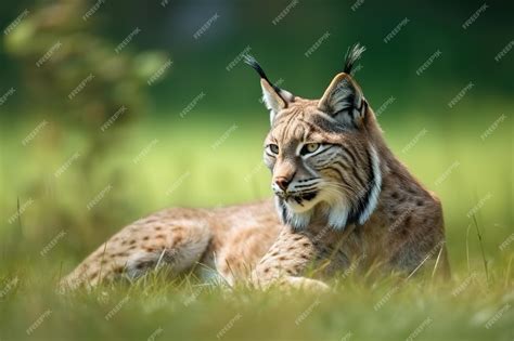 Premium AI Image | Image of lynx or bobcat resting on green pasture ...