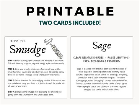 Smudging Instructions Double-sided Sage Information Card - Etsy