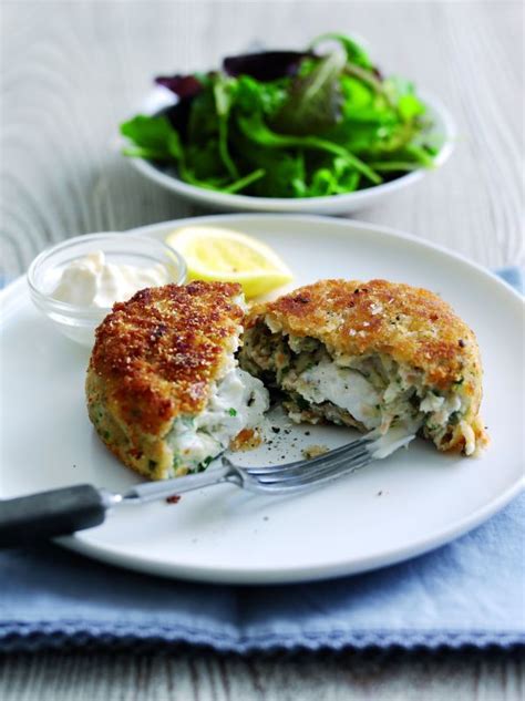 Haddock and smoked salmon fish cake with melting spreadable fresh ...