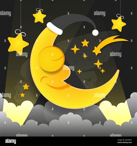 Ilustración vectorial de dormir luna sonriente en la copa Imagen Vector ...