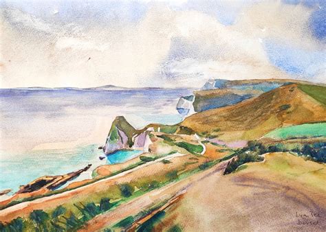 Watercolour Landscape Painting Dorset Coast the Jurassic - Etsy UK | Watercolor landscape ...