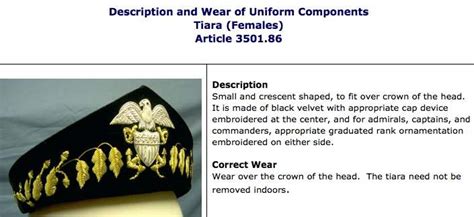 Official US Navy Tiara (Females) - NAVAL & SEA SERVICE UNIFORMS - U.S ...