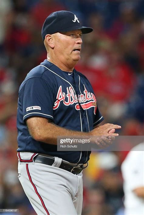 Manager Brian Snitker of the Atlanta Braves in action during a game... | Atlanta braves, Braves ...