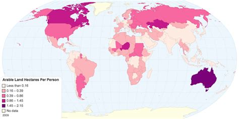 Amount of arable land per person - Vivid Maps