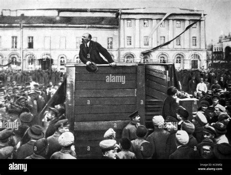 Vladimir Lenin addressing Red Army soldiers in Moscow, who are being ...