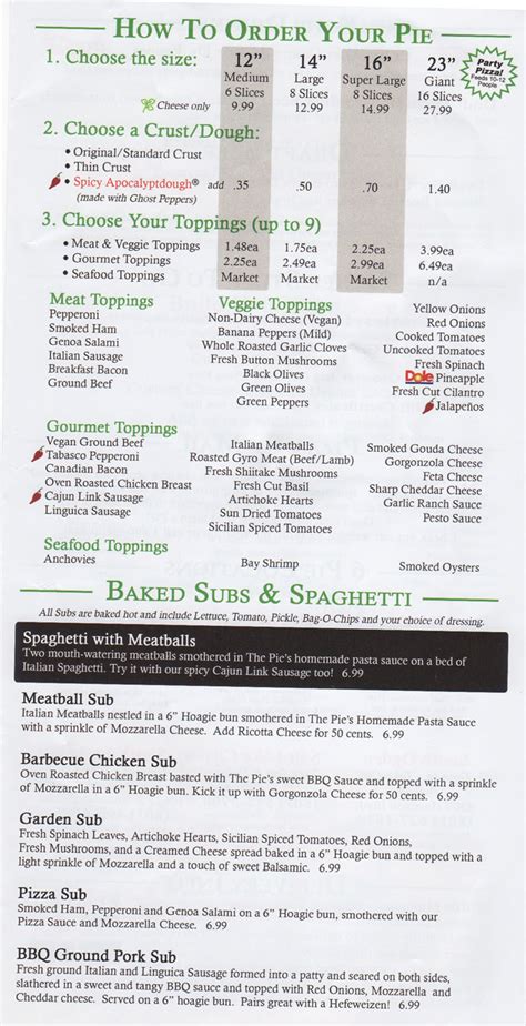 The Pie Pizzeria South Salt Lake menu – SLC menu