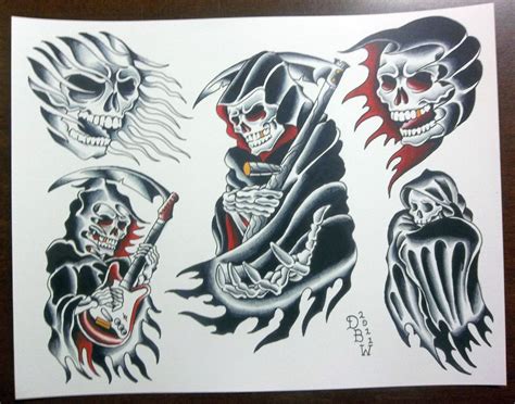 Traditional Grim Reaper Tattoo Outline - Music Tattoo Ideas