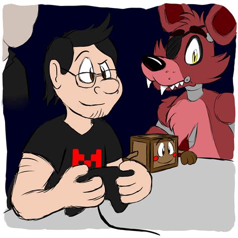 a man holding a game controller in front of a cartoon character with an evil look on his face