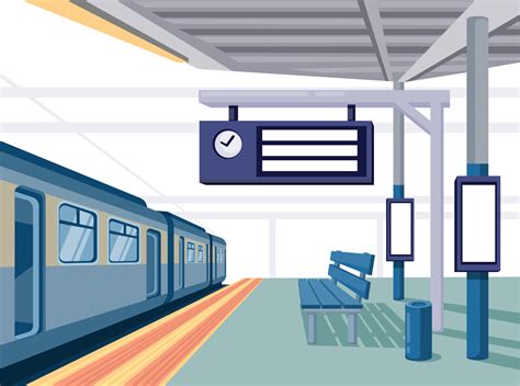 Train station with billboard and banner light box scene illustration template editable vector ...