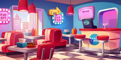 Retro cafe, american diner interior 16962817 Vector Art at Vecteezy