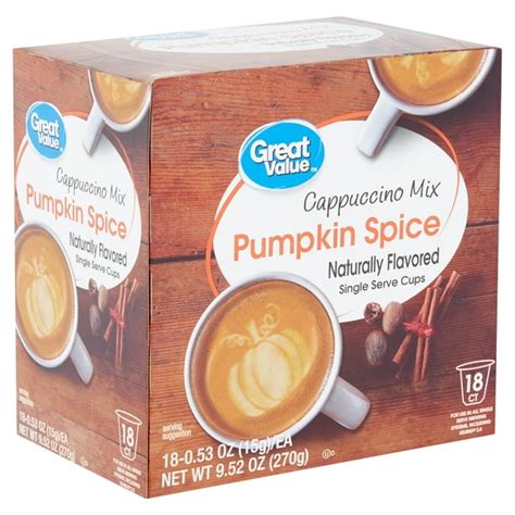 Great Value Pumpkin Spice Cappuccino Mix, 0.53 oz, 18 count - Walmart ...