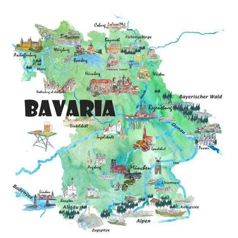 Bavaria Germany Illustrated Travel Poster Map - Fine Art Print Poster/Canvas in 2021 | Travel ...