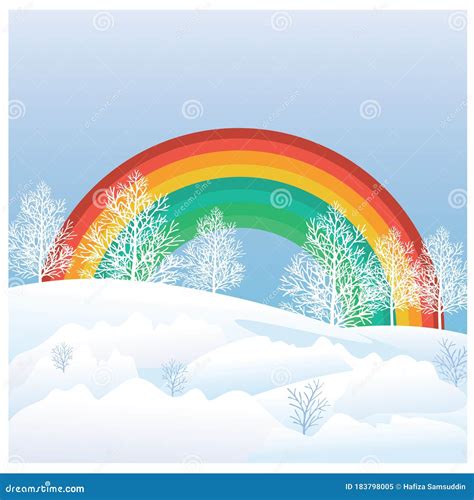 Rainbow with Snow and Trees. Vector Illustration Decorative Background ...