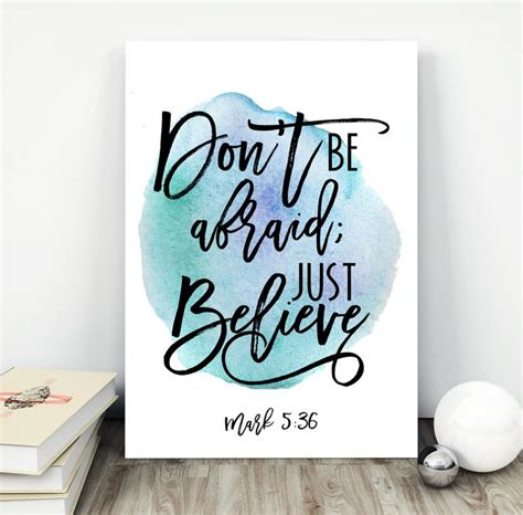 Printable wall art, Modern calligraphy Bible verse art print - Mark 5:36 Don't be afraid; just ...