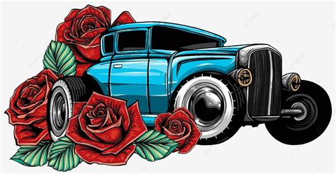 Cartoon Vintage Hot Rod Design Art In Vector Illustration Vector, Hood ...