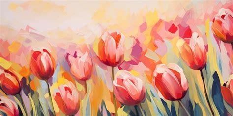 Premium Photo | A painting of pink tulips