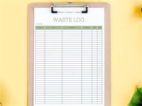 Food Waste Log Bar Waste Log Editable Restaurant Template 4 - Etsy