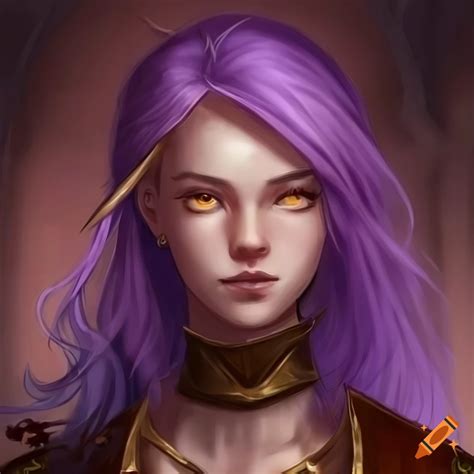 Portrait of a young lady with purple hair and golden eyes