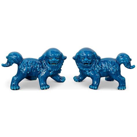 Dark Blue Porcelain Standing Foo Dog Set