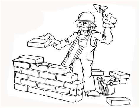 Construction Worker Build a Wall Coloring Page | Coloring pages, Cute ...