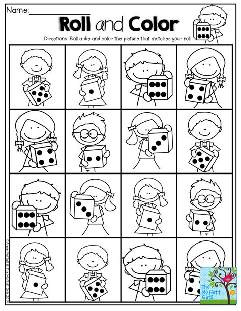 Roll a die and color a stick kid that matches your roll! Fun way to practice counting 1-6, one ...