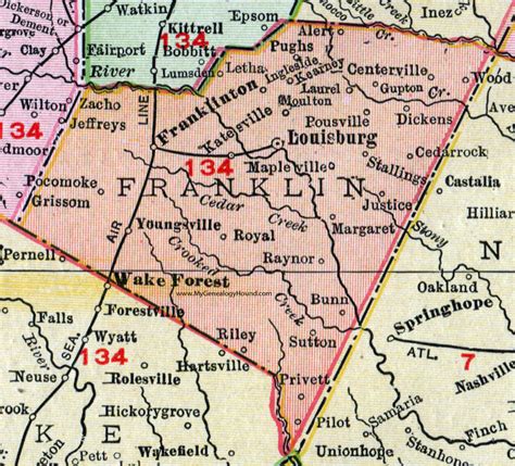 Franklin County, North Carolina, 1911, Map, Rand McNally, Louisburg ...