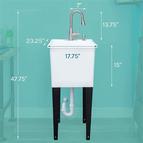 TEHILA White 16-Gallon Space Saver Utility Sink Laundry Tub with Pull-down Sprayer Faucet - On ...