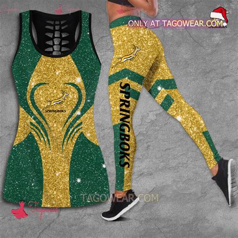 Springboks South Africa Rugby World Cup Glitter Hollow Tank Top And Leggings - Tagowear