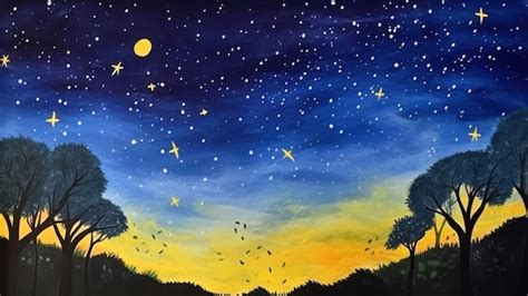 Premium AI Image | A painting of a night sky with stars and the moon.