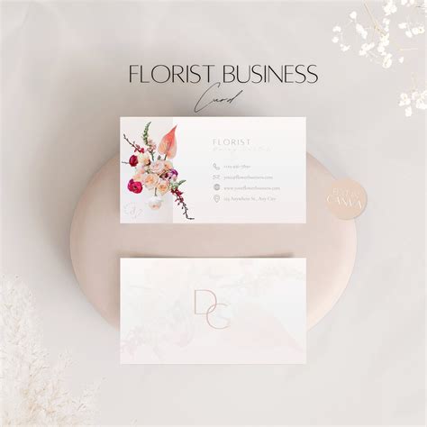 Florist Business Card Template, Editable Floral Info Card Design, Professional Client Flower ...