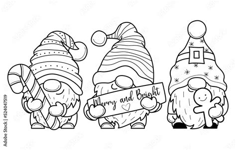 Cute cartoon Christmas gnome with gifts for coloring book.Line art design for kids coloring page ...