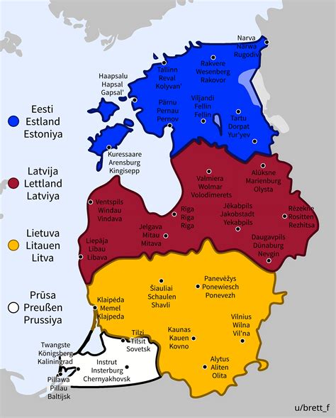 Unique names of Baltic cities/towns in 3 languages [OC] : r/MapPorn