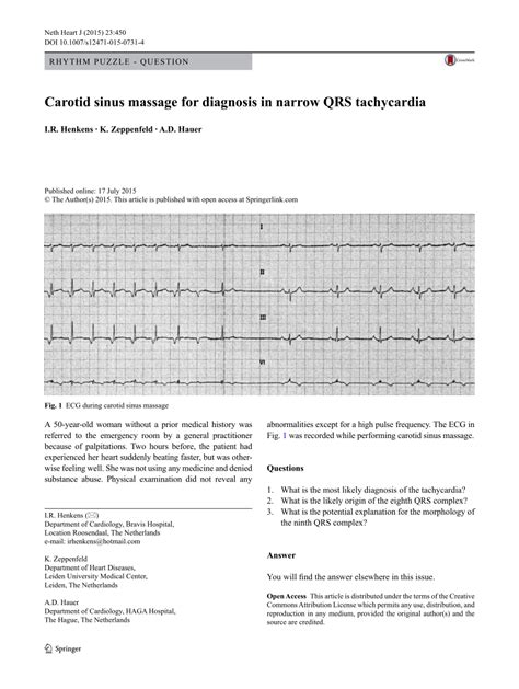 (PDF) Carotid sinus massage for diagnosis in narrow QRS tachycardia