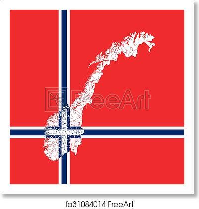 Free art print of Map of Norway with lakes and rivers. Map of Norway in colors of the Norwegian ...