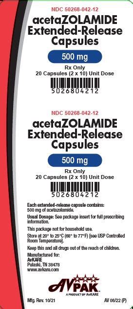 Acetazolamide Capsules - FDA prescribing information, side effects and uses