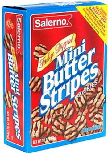 Salerno Mini Butter Stripes Cookies, Fudge Dipped - 10 oz, Nutrition ...