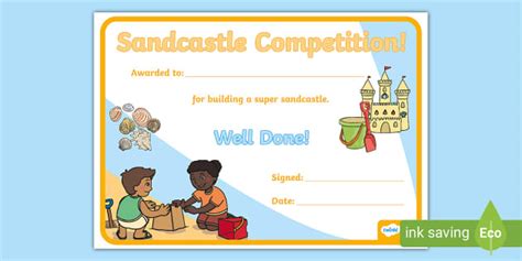 Sandcastle Competition Certificates - Seaside Activity