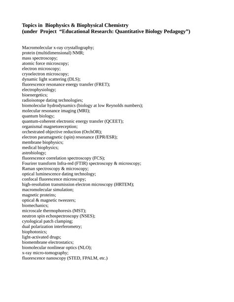 (PDF) Topics in Biophysics & Biophysical Chemistry