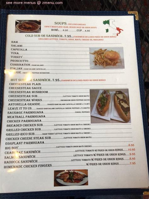 Menu at Mario's Italian Restaurant, Chambersburg