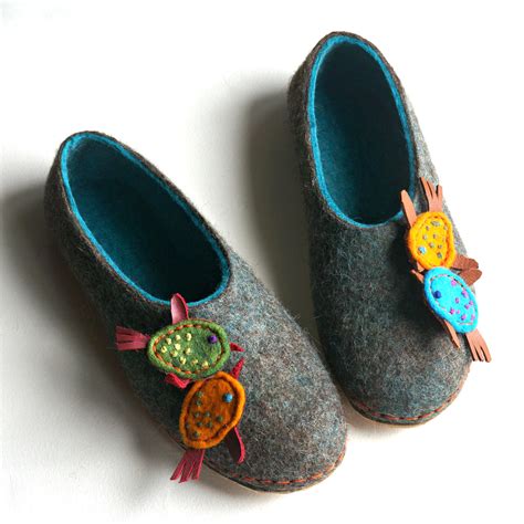 Hard Sole Women Wool Slippers Birds by Indre | Etsy