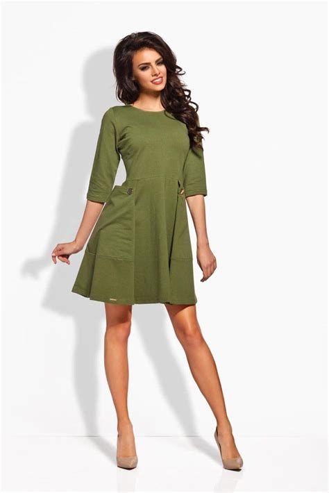 Woman Khaki Quarter Sleeve Dress with Pockets | Pocket dress, Dresses ...