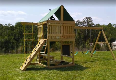 Premier Swing Set with Large Fort, Rock Climbing Wall, Trapeze – The ...