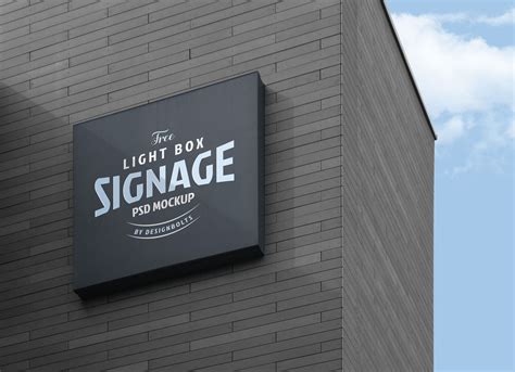 Free Wall Mounted Signage Board on Building Logo Mockup PSD - Good Mockups