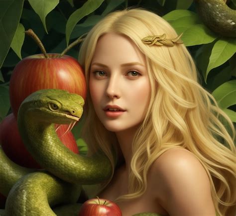 Premium Photo | Eve in the garden of Eden with the damned snake and the ...