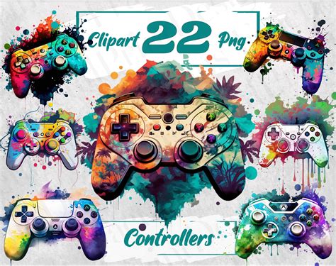 Game Controller Clipart Gamer PNG Bundle Gaming Bundle Game Controller Bundle Watercolor Game ...