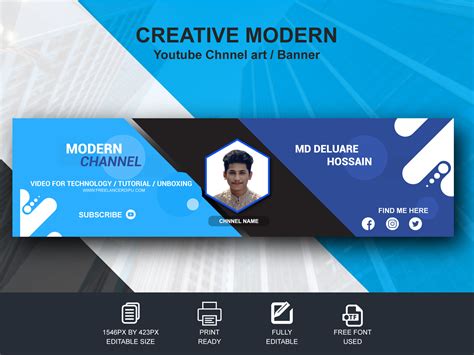 Creative Modern YouTube Channel Cover / Banner Design. by MD. DELUARE HOSSAIN on Dribbble